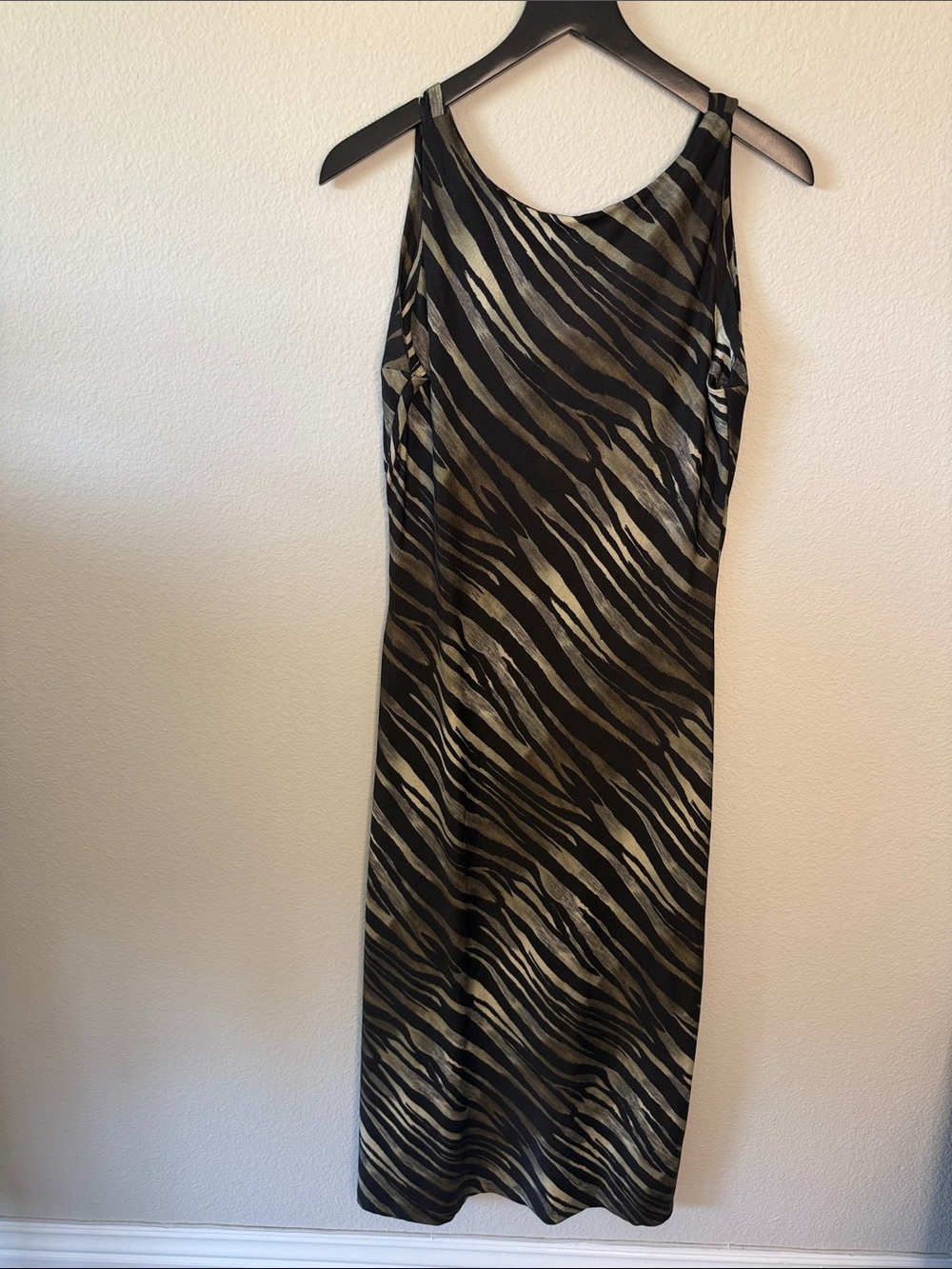 Vintage 90’s Sleeveless Black and Gold Zebra Print Dress